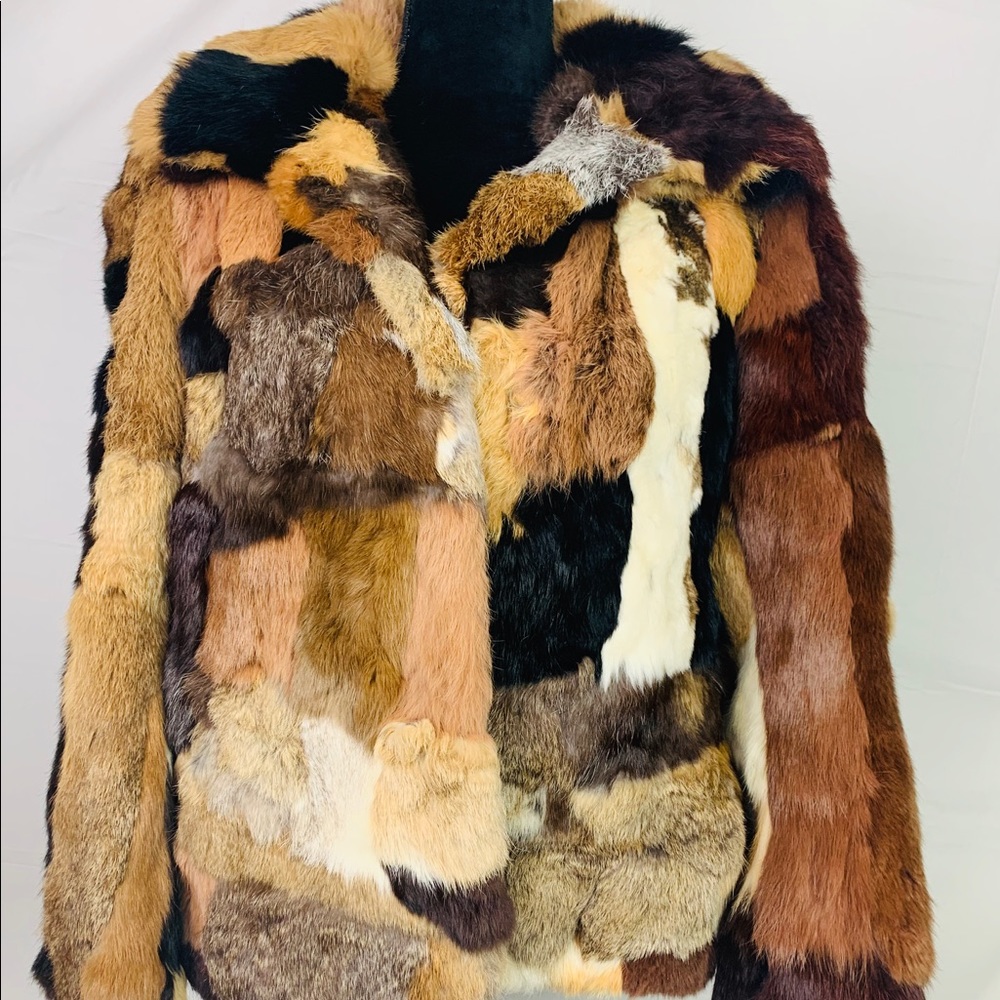 MULTI COLORED RABBIT FUR JACKET